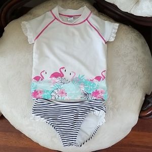 Janie & Jack girls 2 piece swimsuit flamingo